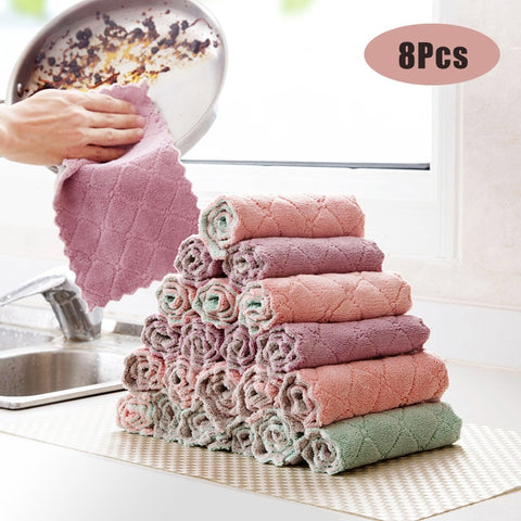 Image of 8PCS Microfiber Kitchen Towel Absorbent Dish Cloth
