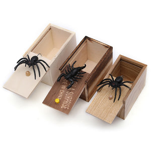 NEW Funny Scare Box Wooden Prank Spider